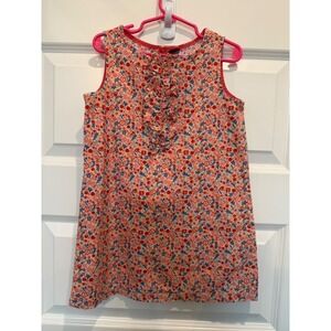 Tea Collection Girls Red Floral Linen  Blend Sleeveless Shift Dress Size 5